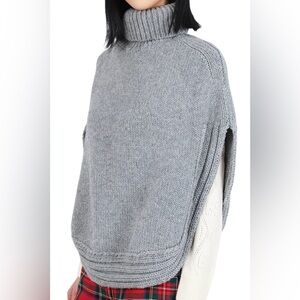 Gucci Grey Camel Ribbed Knit Turtle Neck Poncho